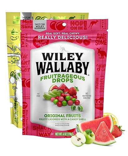 Wiley Wallaby Licorice Candy Drops | Sourrageous and Fruitrageous Drops | 6 Ounce | 2 Pack