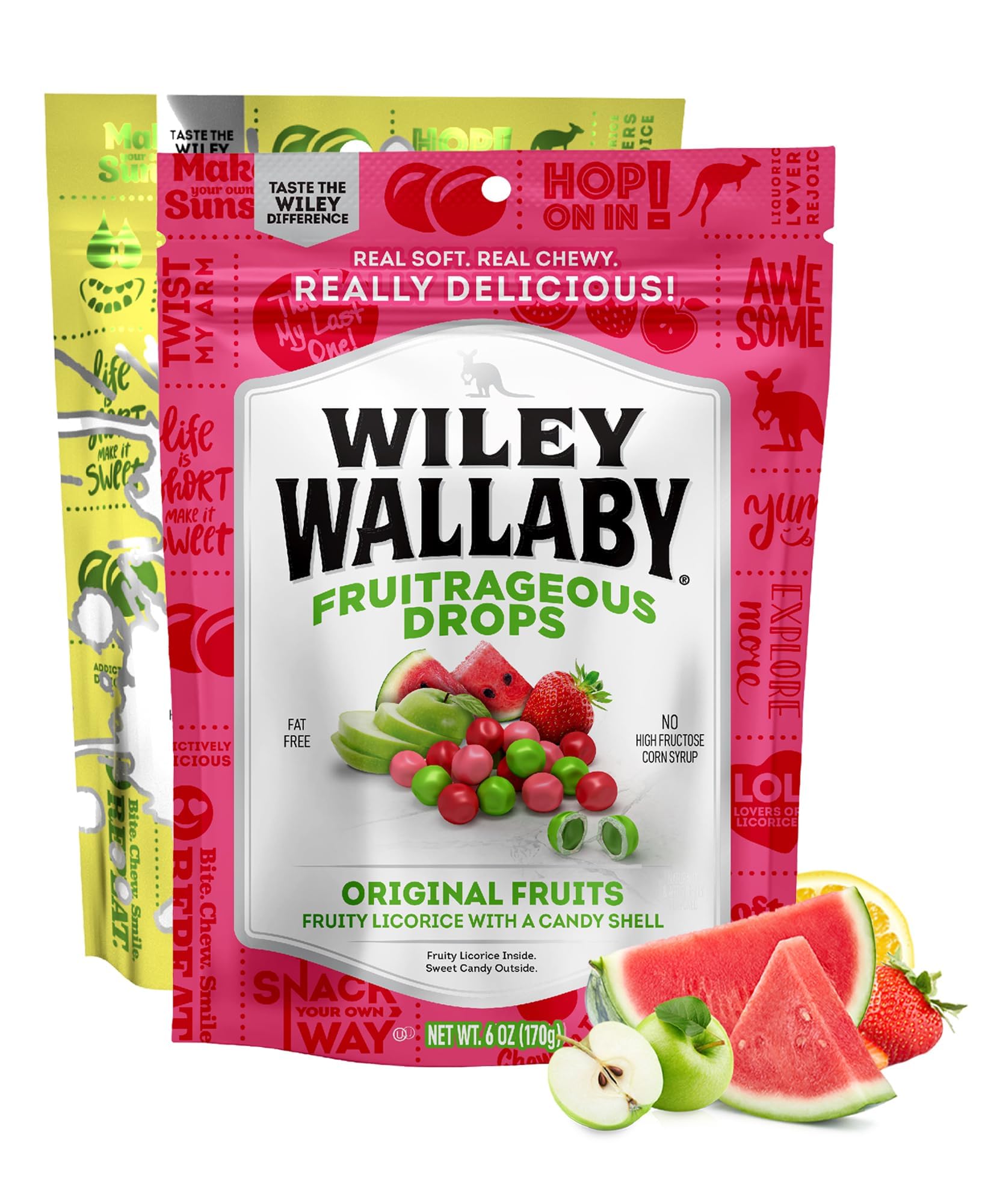 Wiley Wallaby Licorice Candy Drops | Sourrageous and Fruitrageous Drops | 6 Ounce | 2 Pack
