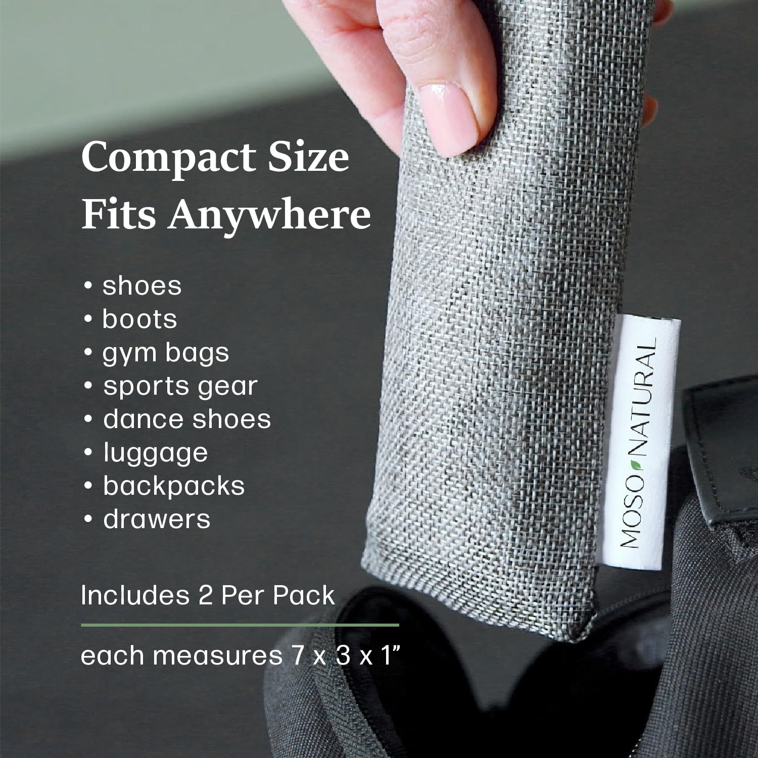 Moso Natural Shoe Deodorizer Inserts, Charcoal Odor Absorber for Shoes, Gym Bag & Boot Deodorizer, Long-Lasting Shoe Odor Elimination, Unscented Air