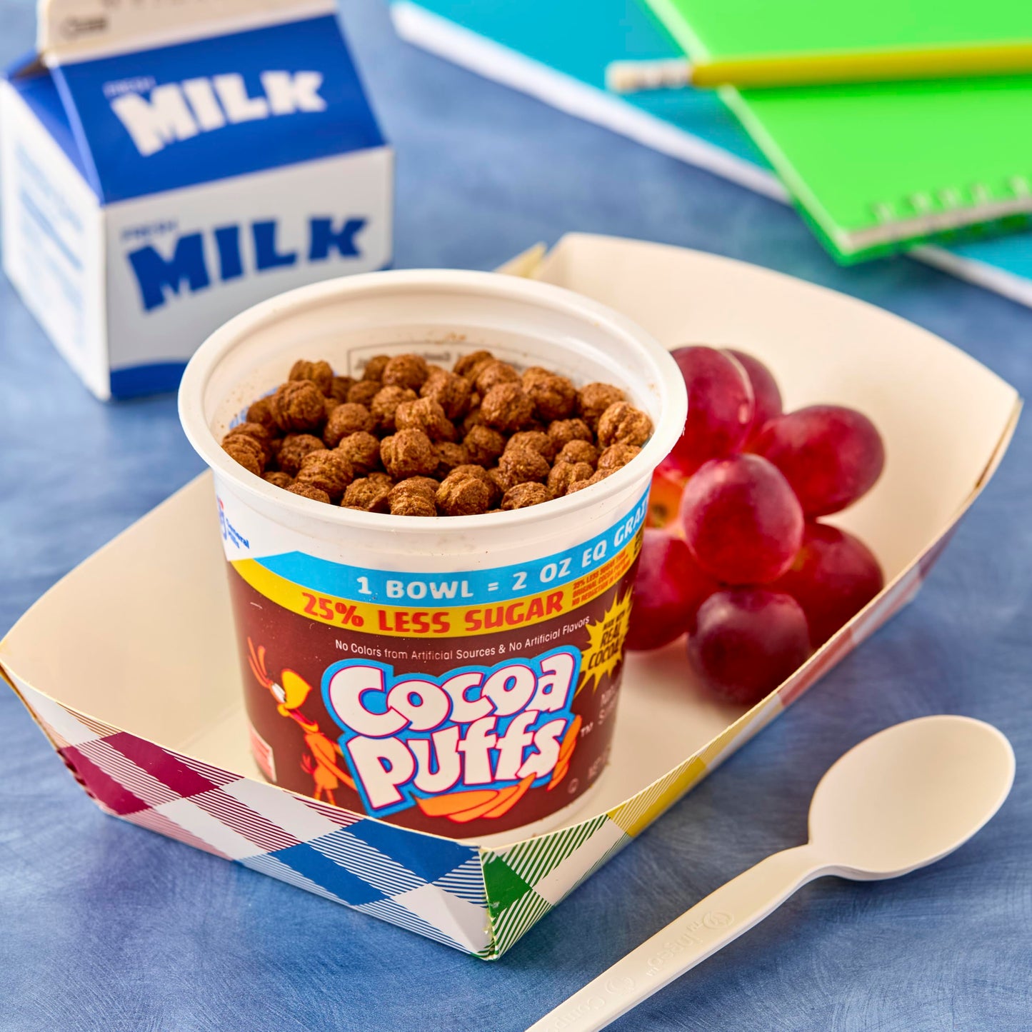 Cocoa Puffs, 25% Less Sugar Cereal Single Serve Cups, 60 Ct, 7.5 lb Case