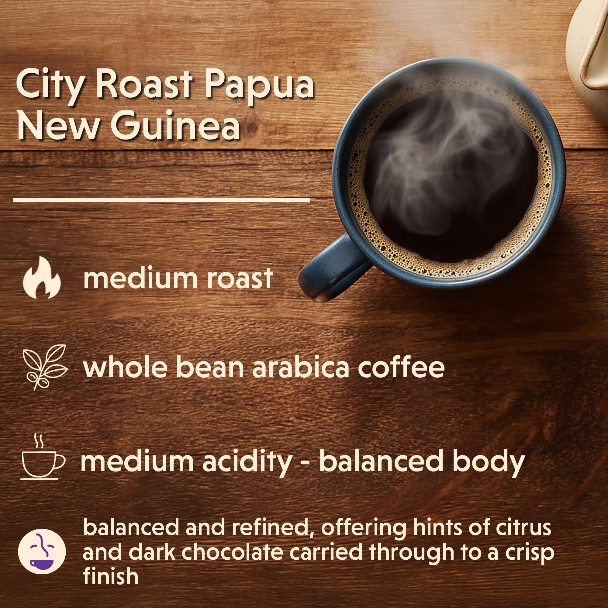 Coffee Bean Direct City Roast Papua New Guinea, Whole Bean Coffee, Arabica Coffee, Medium Roast, 1 Pound Bag (Pack of 1)