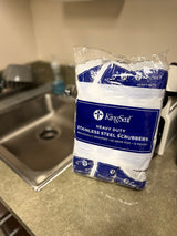 12 Count | KingSeal Stainless Steel Scrubbers, Scrub Pads, Heavy Duty, 50 gram Weight, Individually Wrapped - 1 Pack of 12