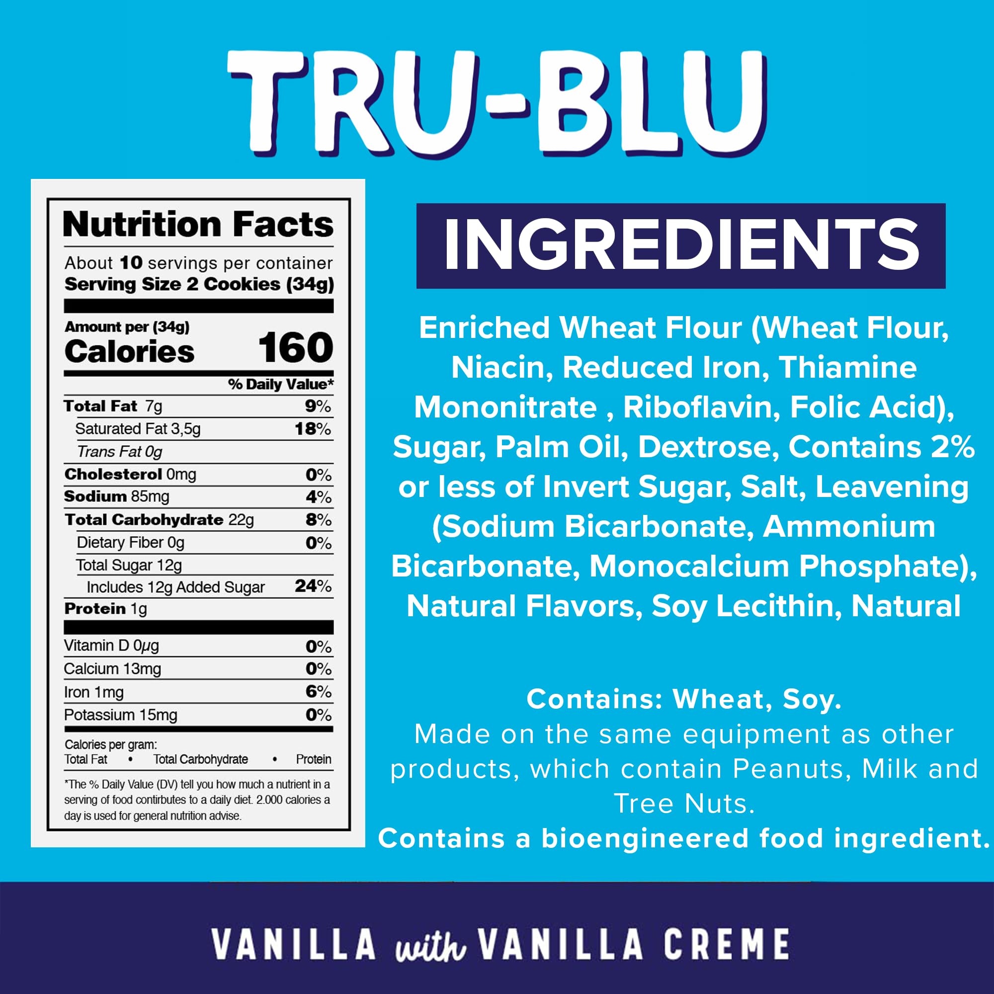 Tru-Blu Vanilla Cookies with Vanilla Creme | No artificial ingredients | No High Fructose Corn Syrup | Made in the USA | 12 Ounce (Pack of 3)