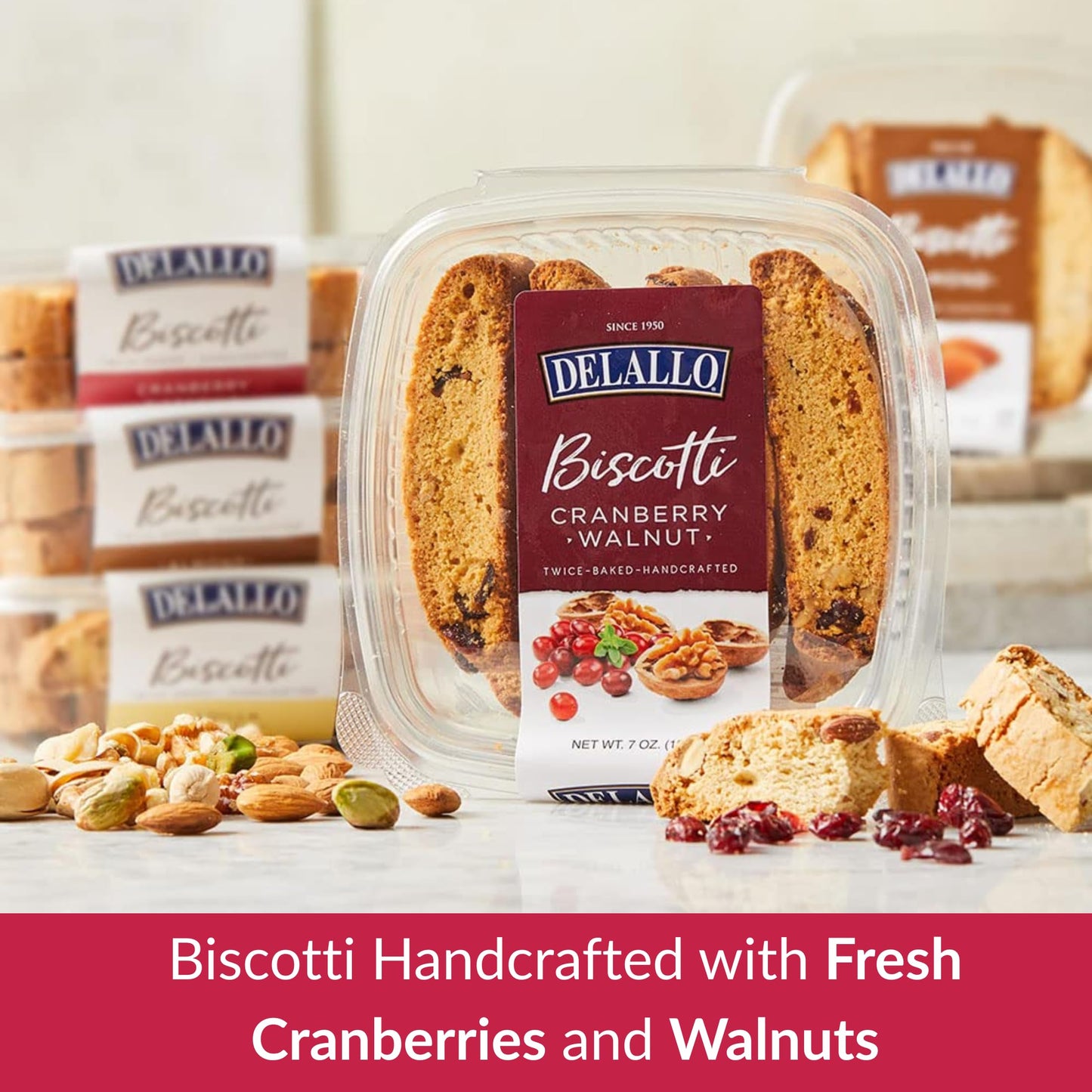 DeLallo Cranberry Walnut Biscotti, (4 Pack) Authentic Italian Recipe, Small Batch Twice Baked Cookies, Non-GMO, Kosher Italian Biscuits, Made with All