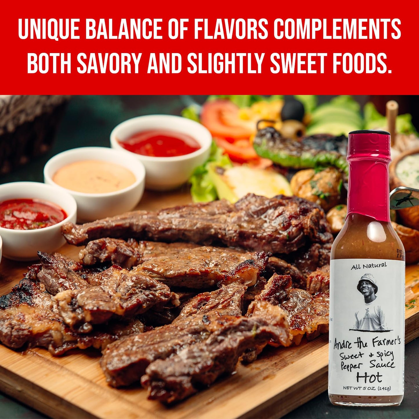 Andre The Farmer Sweet & Spicy Pepper Sauce, Bold Hot Sauce with Chili, Perfect Sweet and Spicy Sauce for Salads, Dips, Marinades, and More (5 oz)