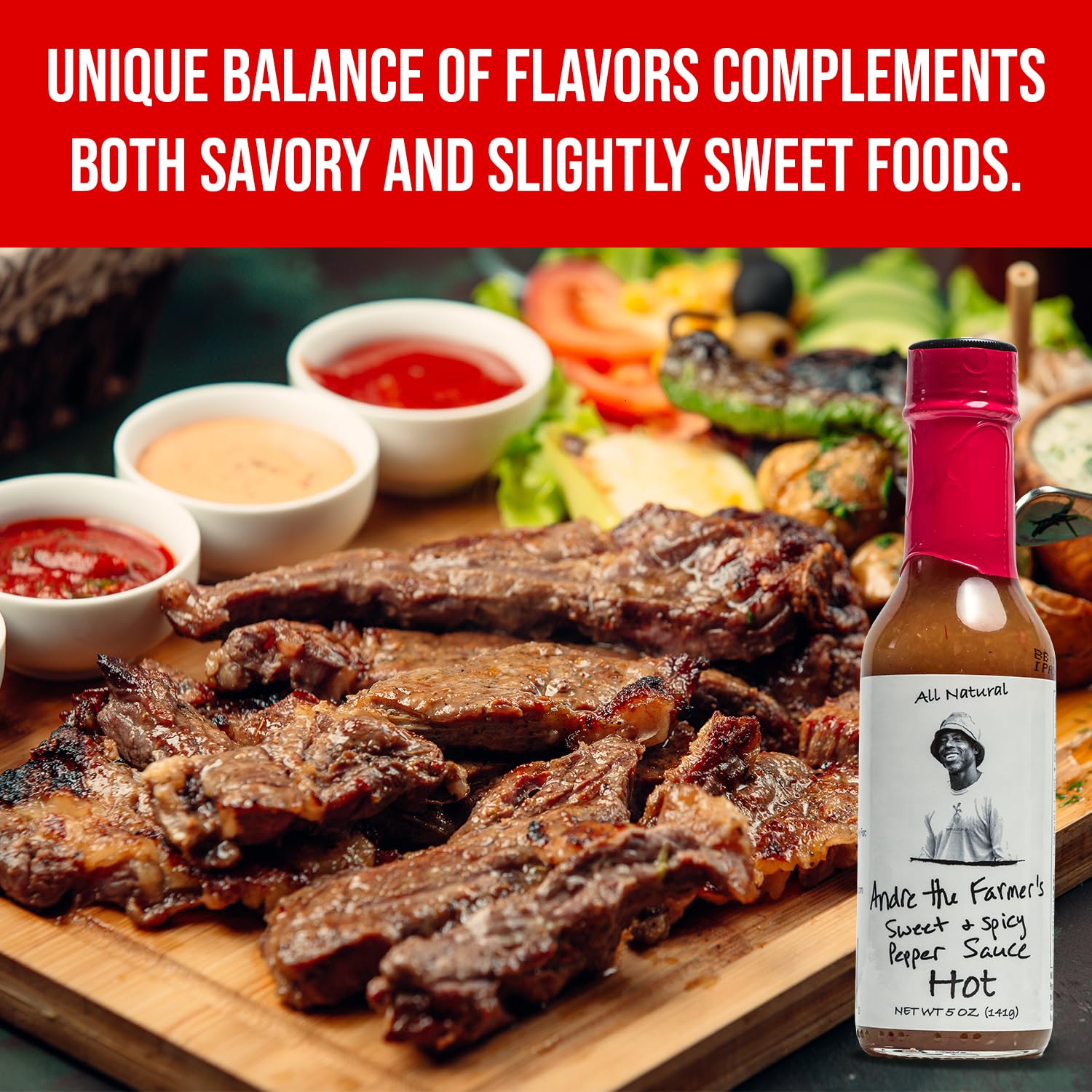 Andre The Farmer Sweet & Spicy Pepper Sauce, Bold Hot Sauce with Chili, Perfect Sweet and Spicy Sauce for Salads, Dips, Marinades, and More (5 oz)