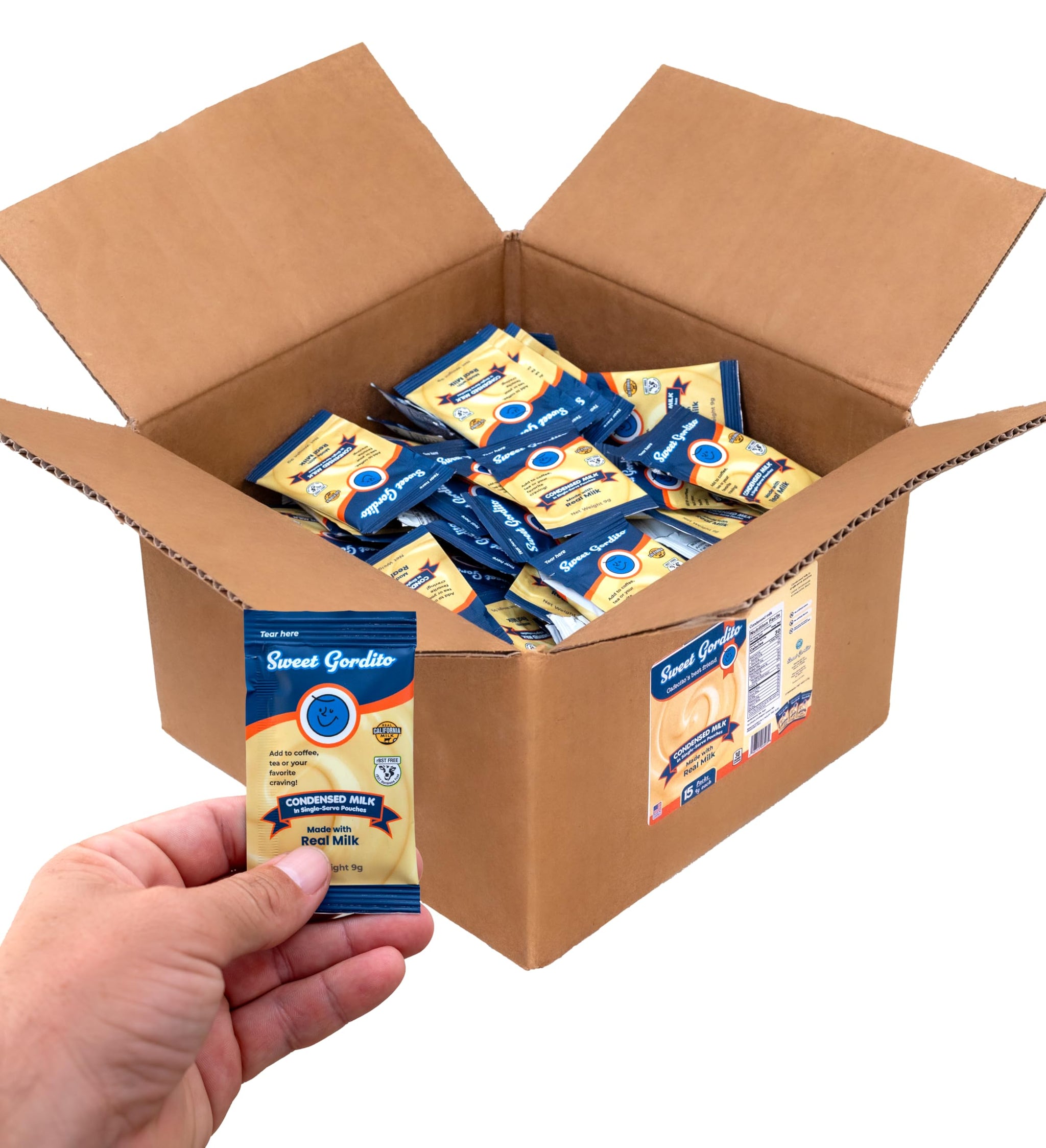 Sweet Gordito Sweetened Condensed Milk Packets - 60 Pack Travel Coffee Creamer Singles, Non-Refrigerated Sweet Condensed Milk for Coffee, Tea, and Recipes, Made in the USA from Grass-Fed Cows