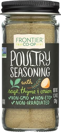 Frontier Co-op Salt-free Poultry Seasoning, 1.34 Ounce Bottle, Blend of Sage, Thyme & Onion, Perfect for Poultry & Stuffing