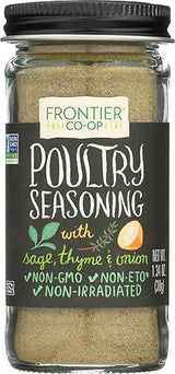 Frontier Co-op Salt-free Poultry Seasoning, 1.34 Ounce Bottle, Blend of Sage, Thyme & Onion, Perfect for Poultry & Stuffing