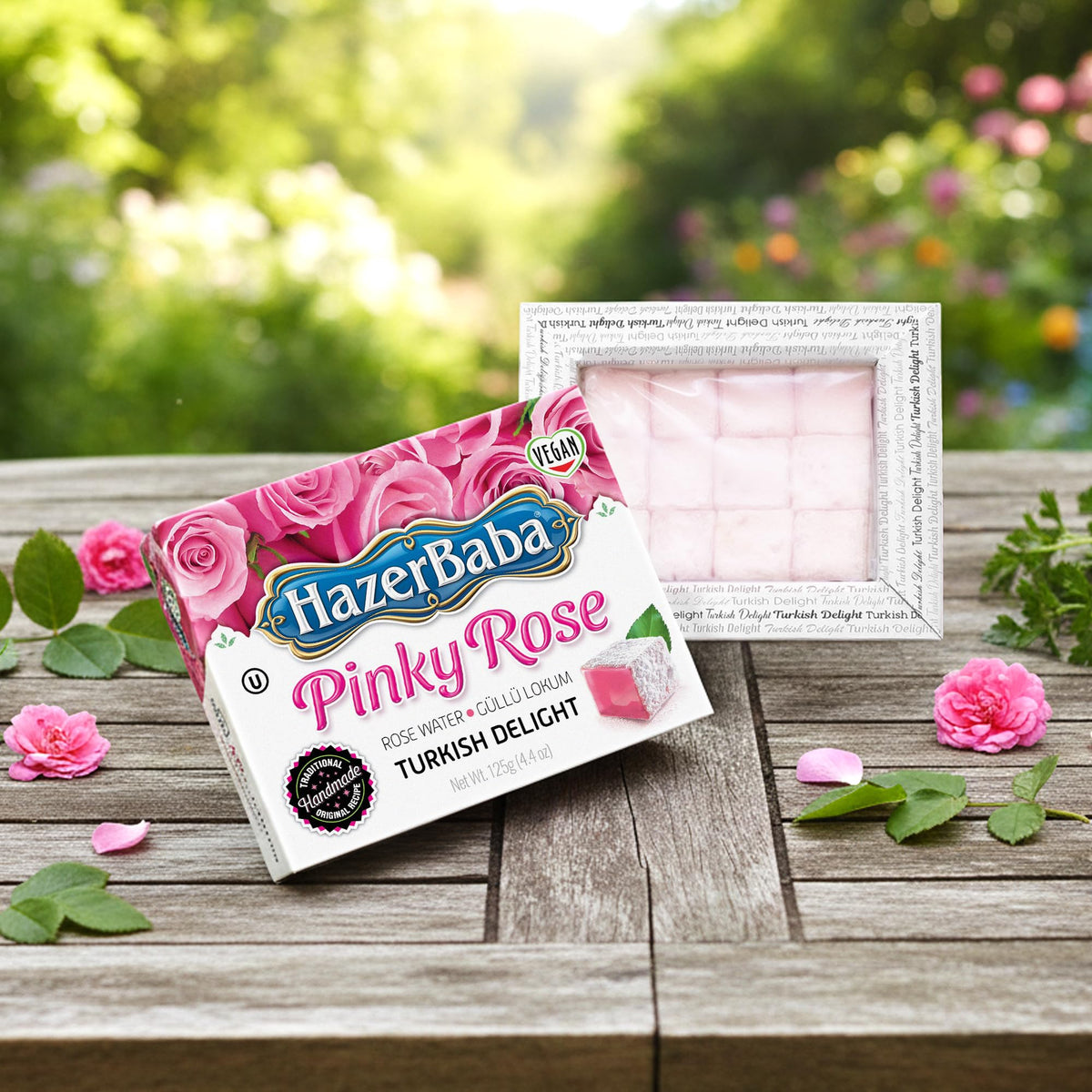 HazerBaba Turkish Delight Rose Candy, 4.4oz (Pack of 1), Vegan Snack Box
