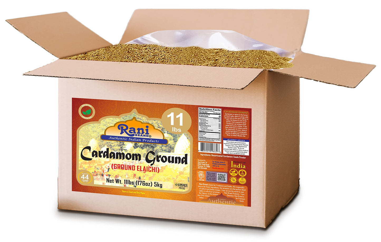 Rani Cardamom (Elachi) Ground, Powder Indian Spice 176oz (11lbs) 5kg Bulk Box ~ All Natural | No Color Added | Gluten Friendly | Vegan | NON-GMO |