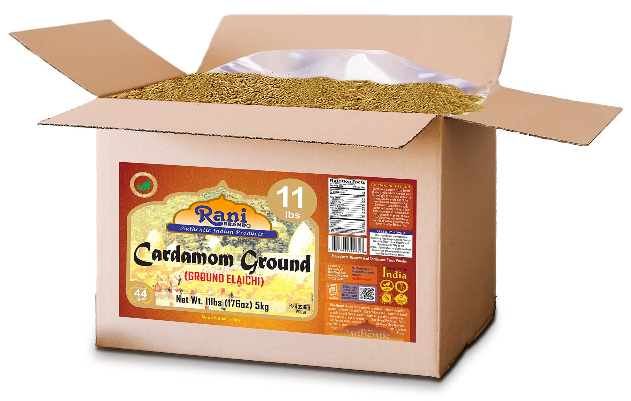 Rani Cardamom (Elachi) Ground, Powder Indian Spice 176oz (11lbs) 5kg Bulk Box ~ All Natural | No Color Added | Gluten Friendly | Vegan | NON-GMO |