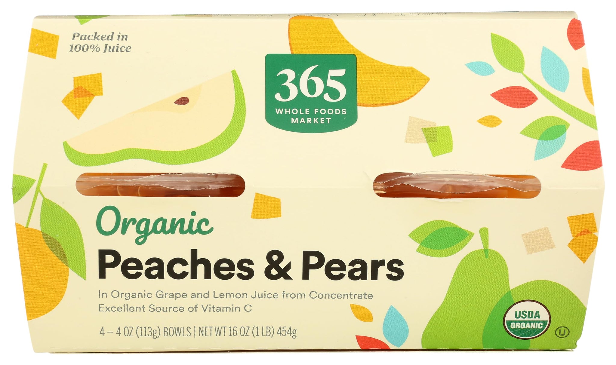 365 by Whole Foods Market, Organic Peaches & Pears Snack Cups, 4 Count
