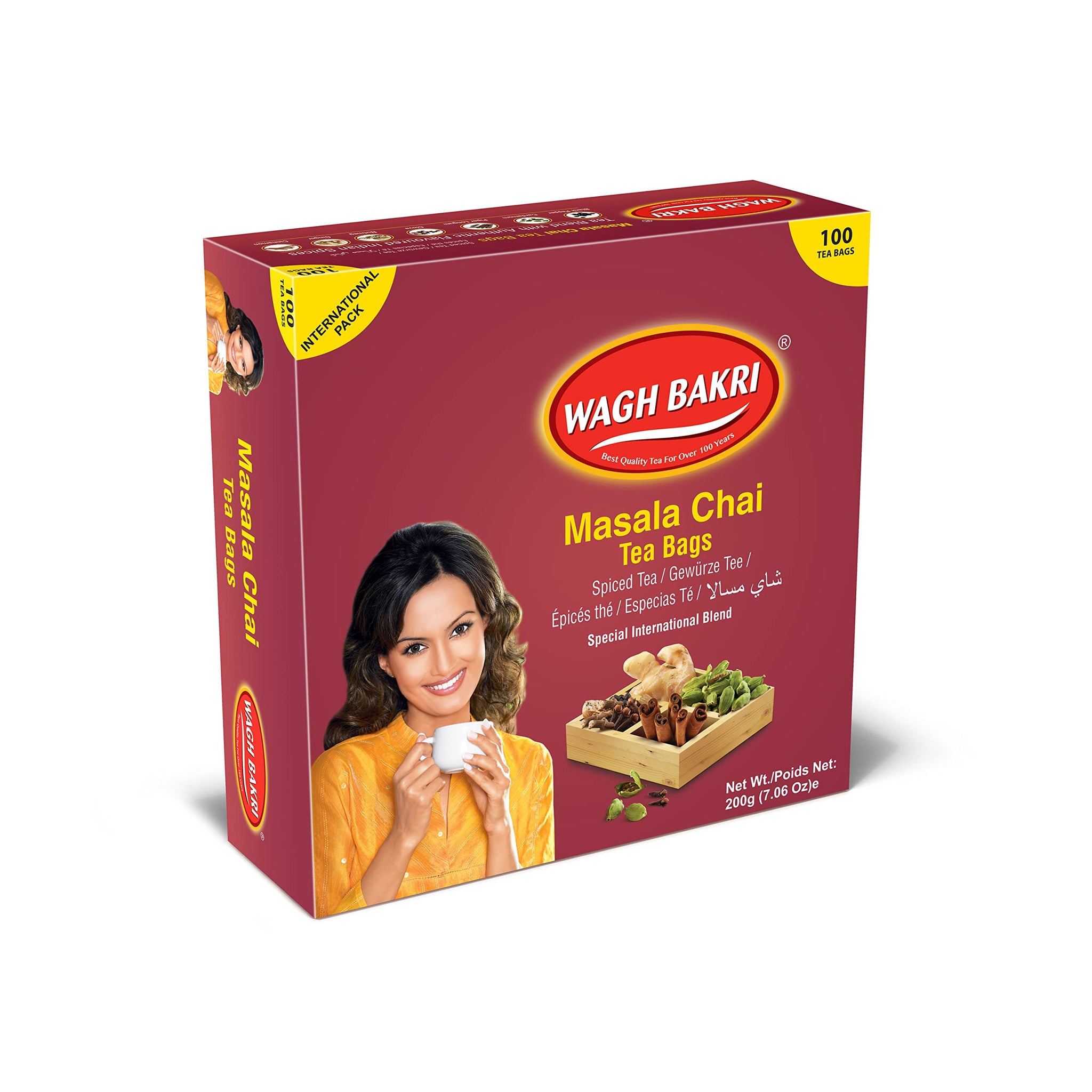 Wagh Bakri Masala Chai Tea Bags, 100 Tea bags of Special International Blend, 200 grams