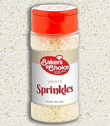 Bakers Choice White Sprinkles for Baking - Jimmies Sprinkles for Ice Cream Toppings - Dairy Free, Kosher 2.8 oz.