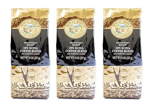 Royal Kona Mountain Roast 10% Kona Blend Ground Coffee - 3 Bags - 8 Oz. Bag each #w34