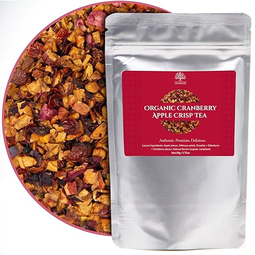 Organic Cranberry Apple Crisp Tea 50 g / 1.75 oz | Certified 100% Organic | Caffeine-Free, Source of Vitamins and Antioxidants| All Natural Luxury