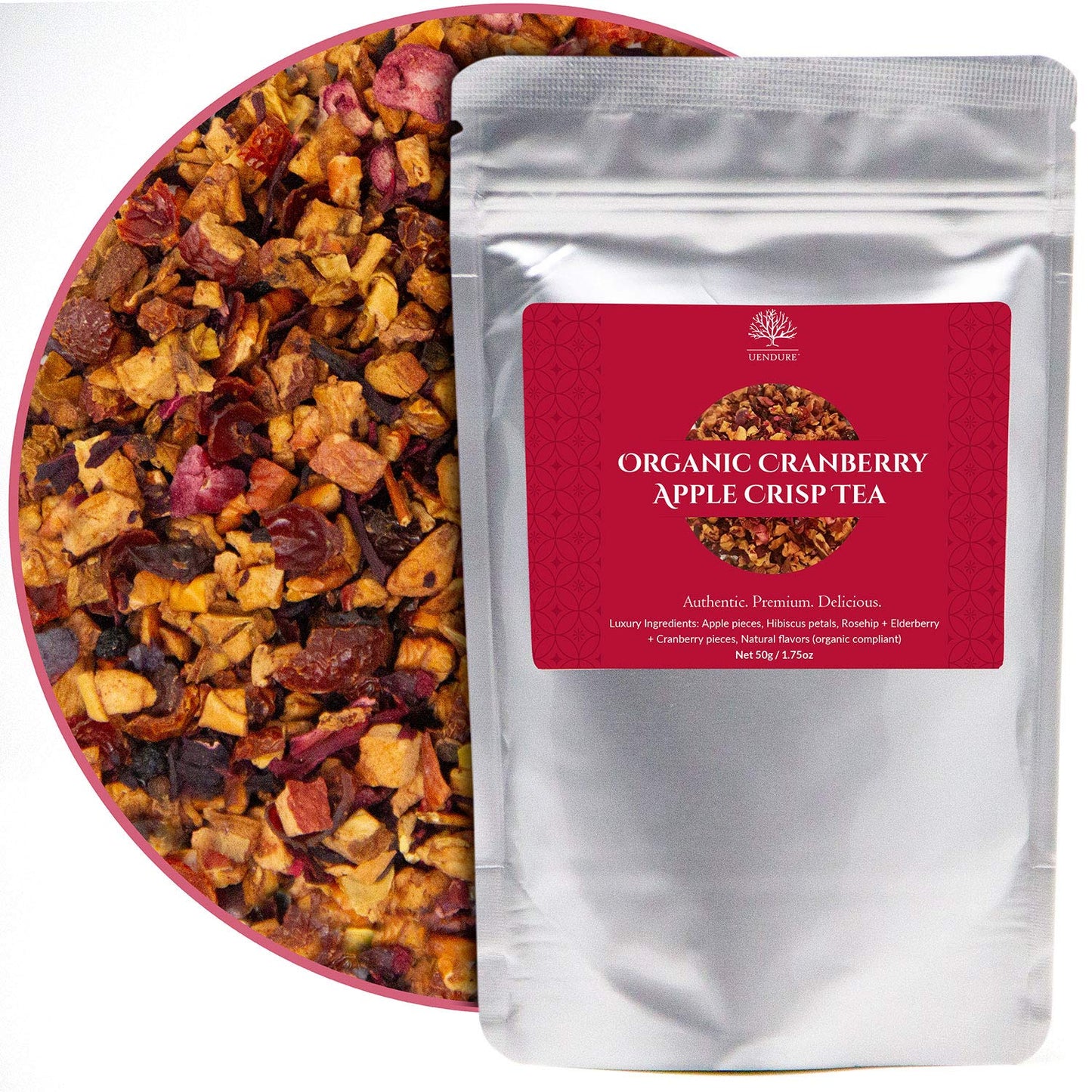 Organic Cranberry Apple Crisp Tea 50 g / 1.75 oz | Certified 100% Organic | Caffeine-Free, Source of Vitamins and Antioxidants| All Natural Luxury
