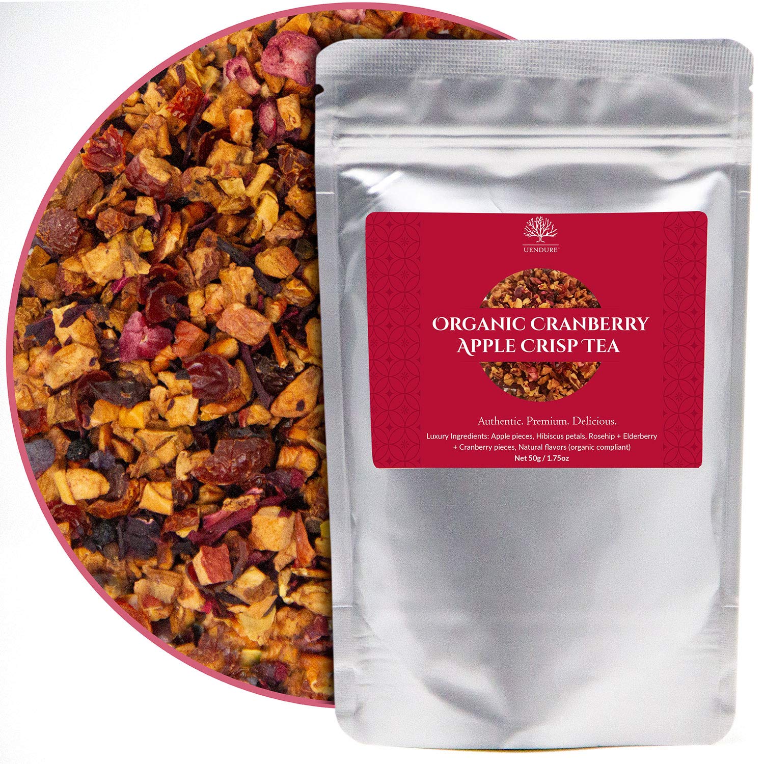 Organic Cranberry Apple Crisp Tea 50 g / 1.75 oz | Certified 100% Organic | Caffeine-Free, Source of Vitamins and Antioxidants| All Natural Luxury