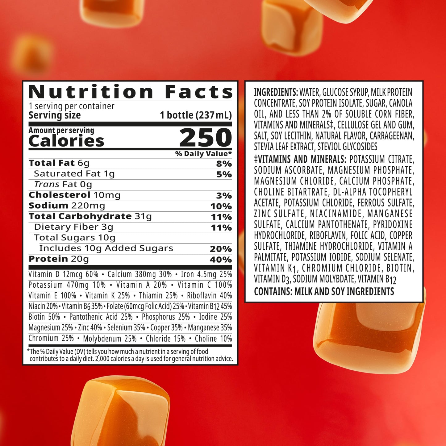 BOOST High Protein with Fiber Ready to Drink Complete Nutritional Drink, Caramel, 8 fl oz Bottle, 24 Pack