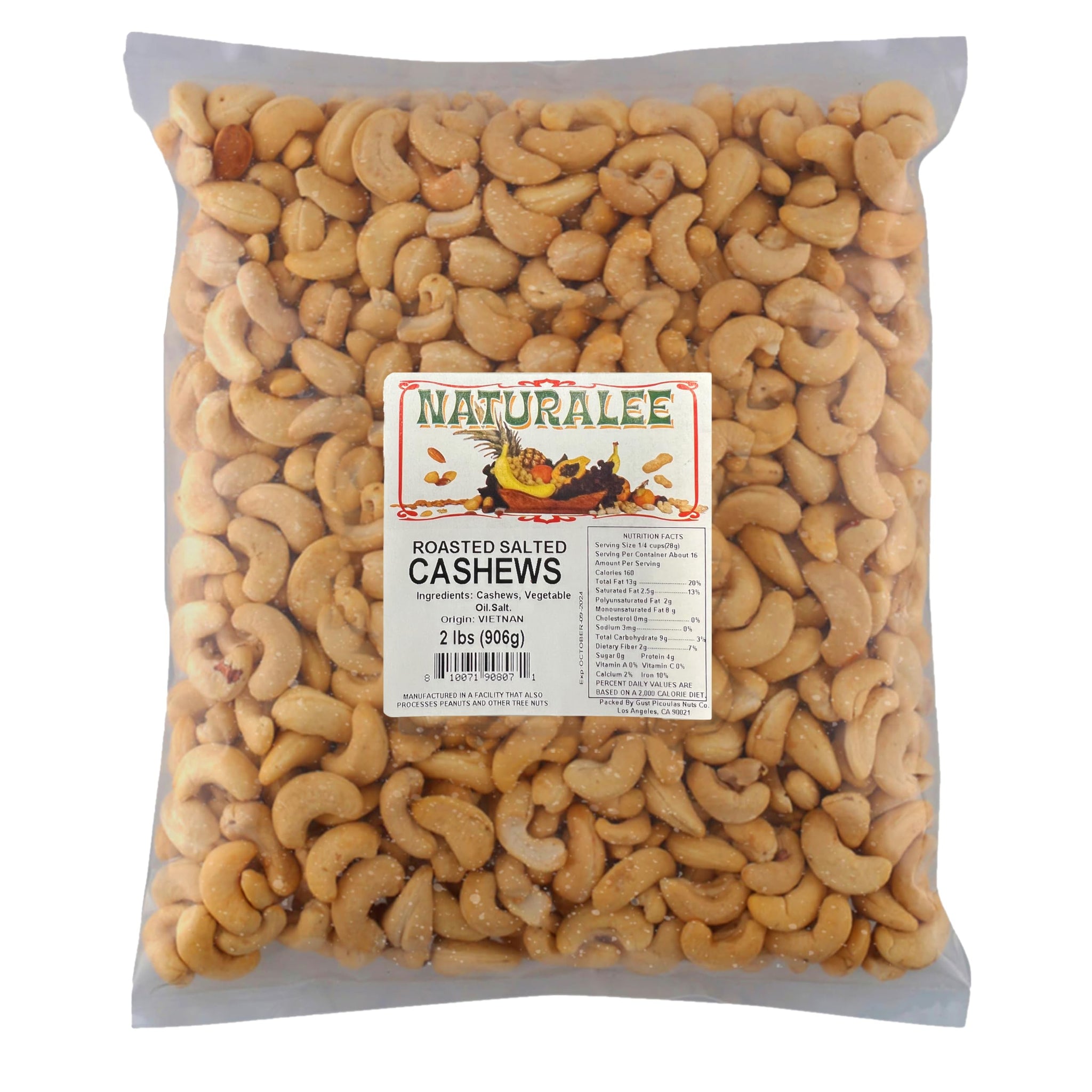 Naturalee Cashews 2 lbs - Roasted, Salted - Natural Heart Healthy Snack