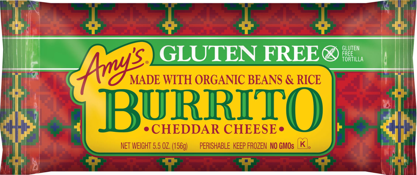 Amy's Frozen Meals, Cheddar Cheese Burrito with Beans and Rice, Gluten Free, 5.5 oz