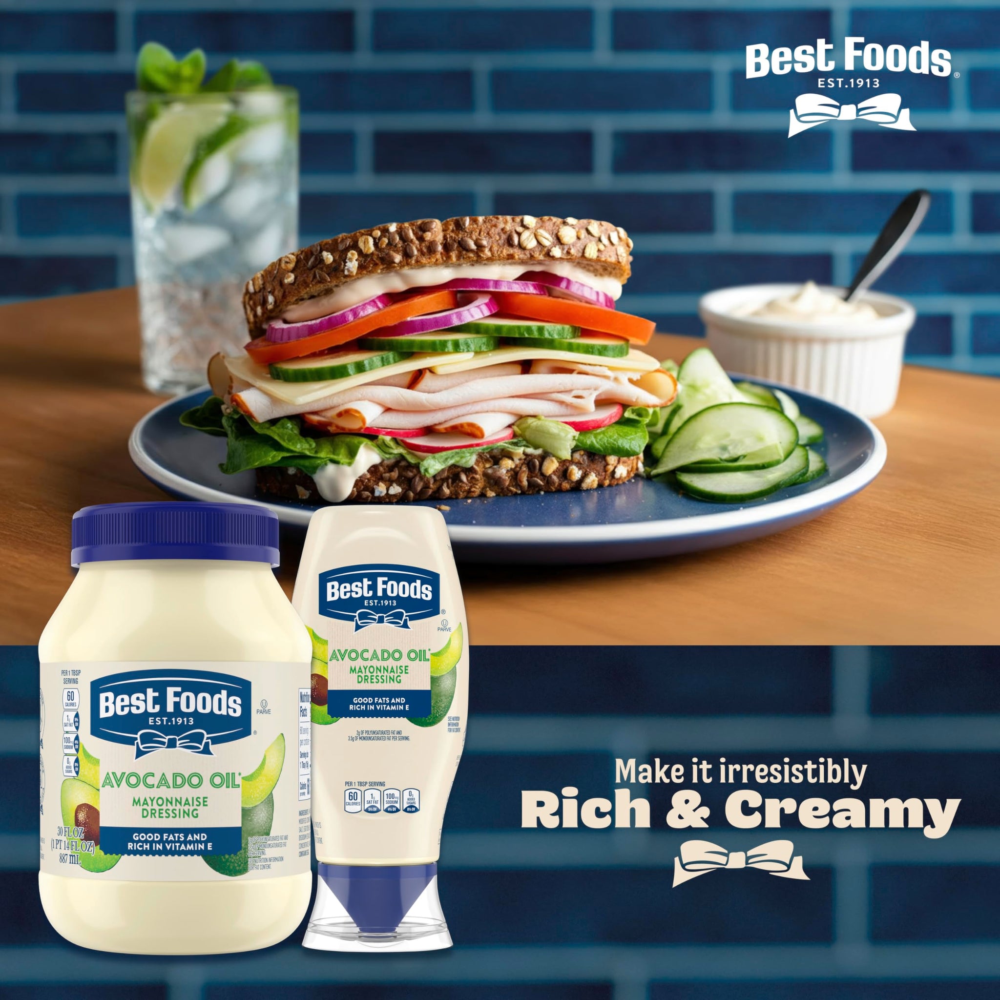 Best Foods Mayonnaise Dressing Avocado Oil Simple Pleasure with Good Fats, Rich in Vitamin E 11.5 Fl Oz