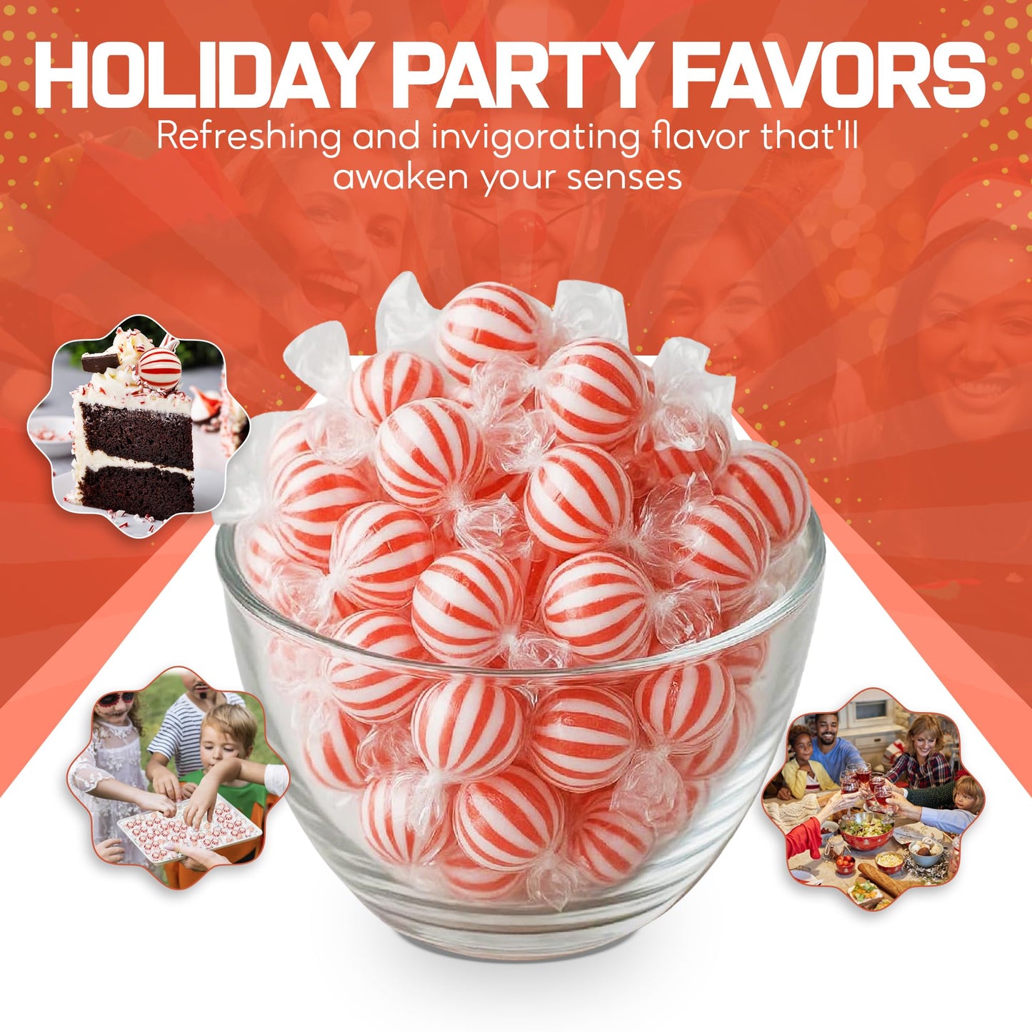 Peppermint Hard Candy 5 Pound Bulk Jumbo Peppermint Candy Balls, Approx 250 Individually Wrapped Mint Balls for Office Bowls, Christmas Candy Jars
