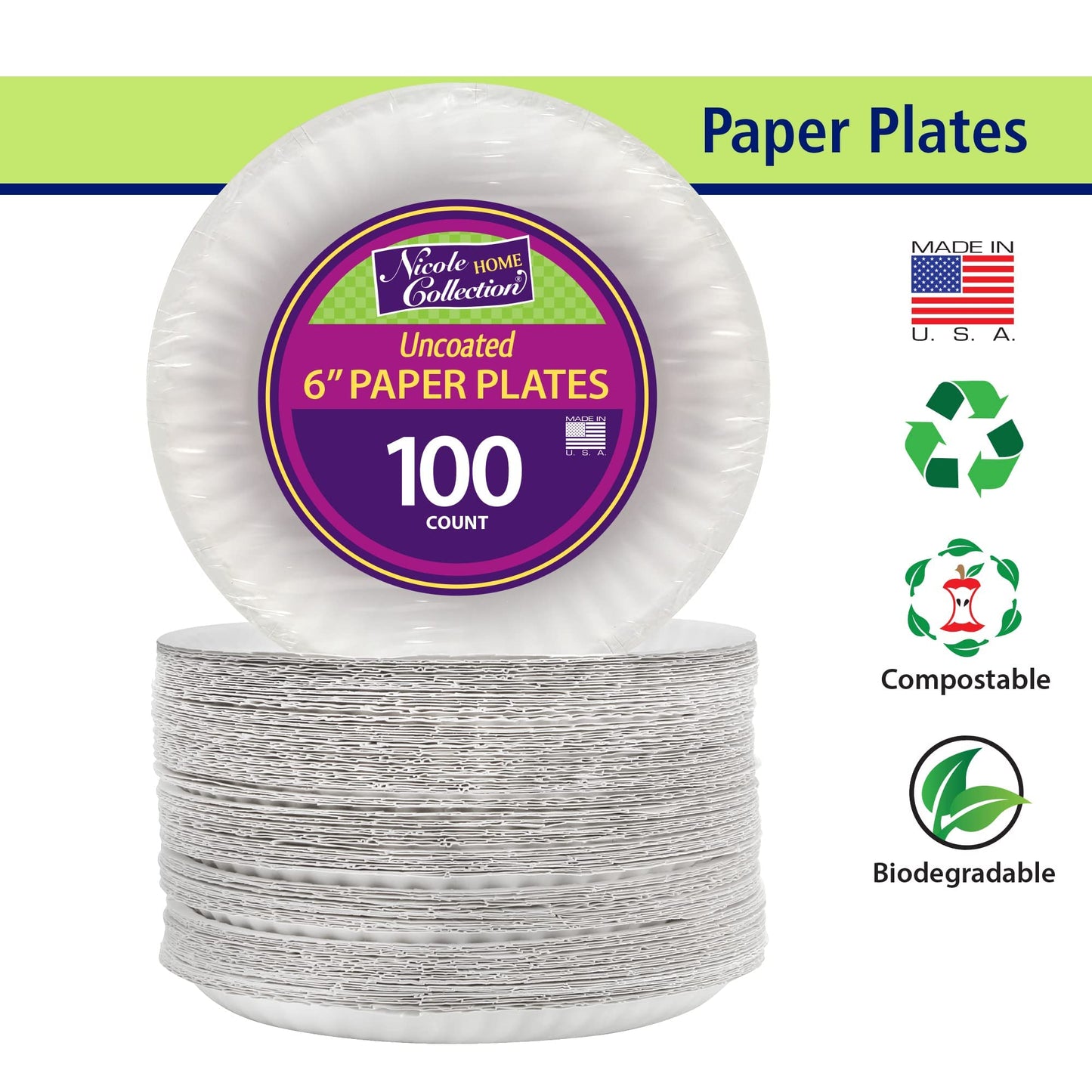 Nicole Home Collection White Paper Plates (6 in - 100 count)