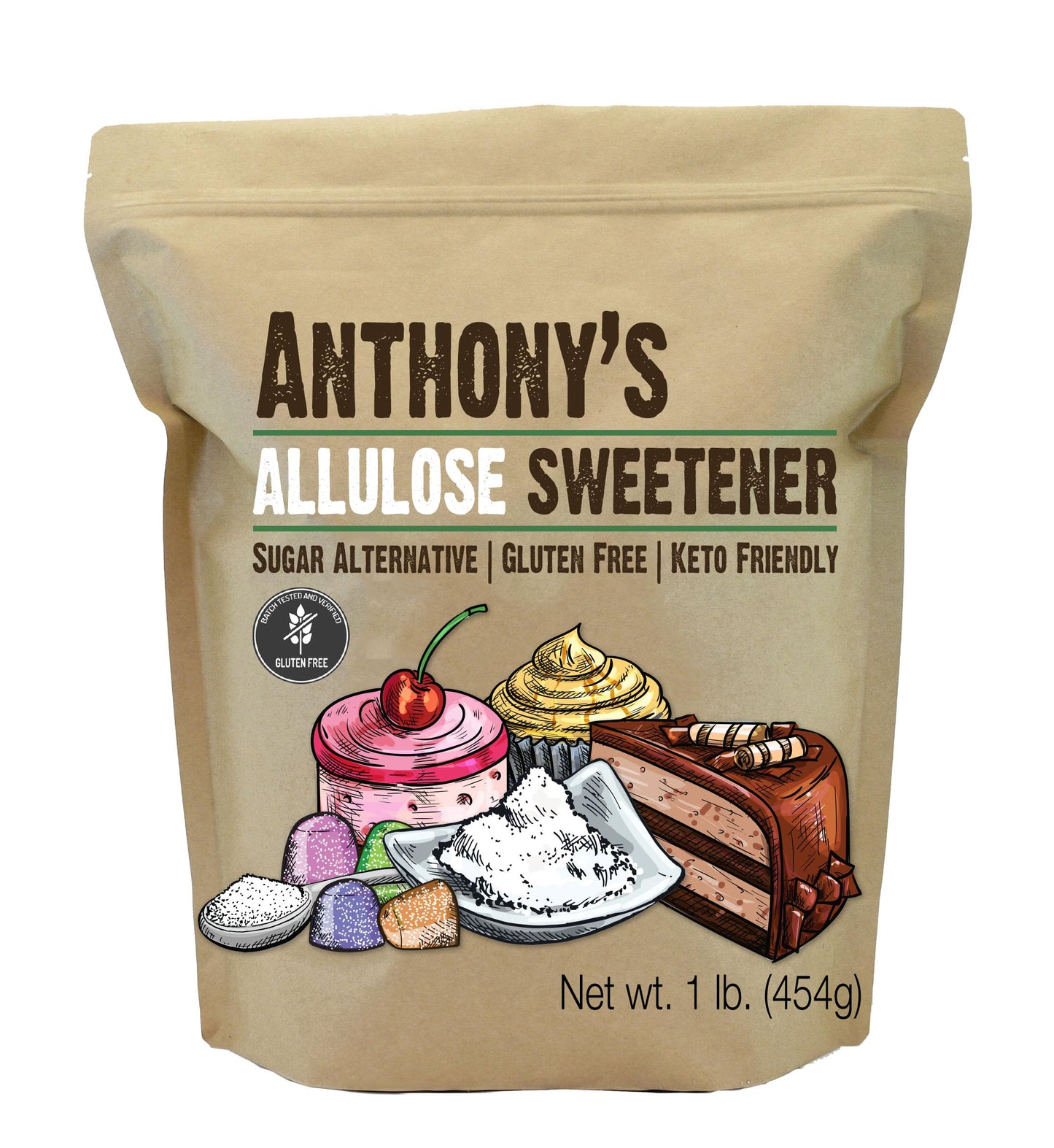 Anthony's Allulose Sweetener, 1 lb, Batch Tested Gluten Free, Keto Friendly Sugar Alternative, Zero Net Carb, Low Calorie