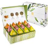 Teabloom Radiant Greens - Organic Green Tea Sampler with 12 Plant-Based Pyramid Sachets, Jasmine Pearls, Minted Mango Peach & Pineapple Ginger