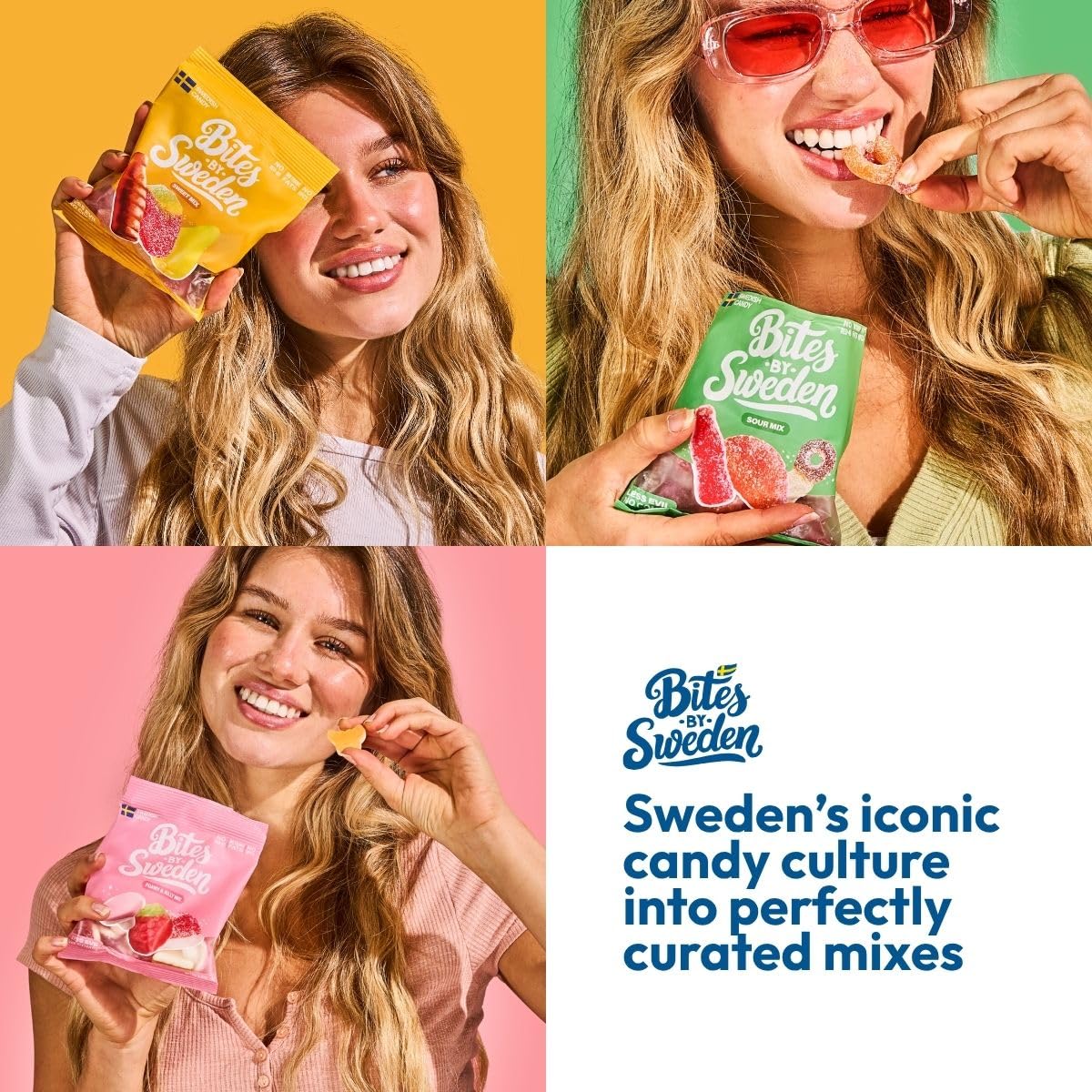 Bites By Sweden Swedish Candy Mix, Gummy Candy, No Trans Fat, No Red-40, No High Fructose Corn Syrup, 3.5oz, 12 Bags (Small, Variety Pack)