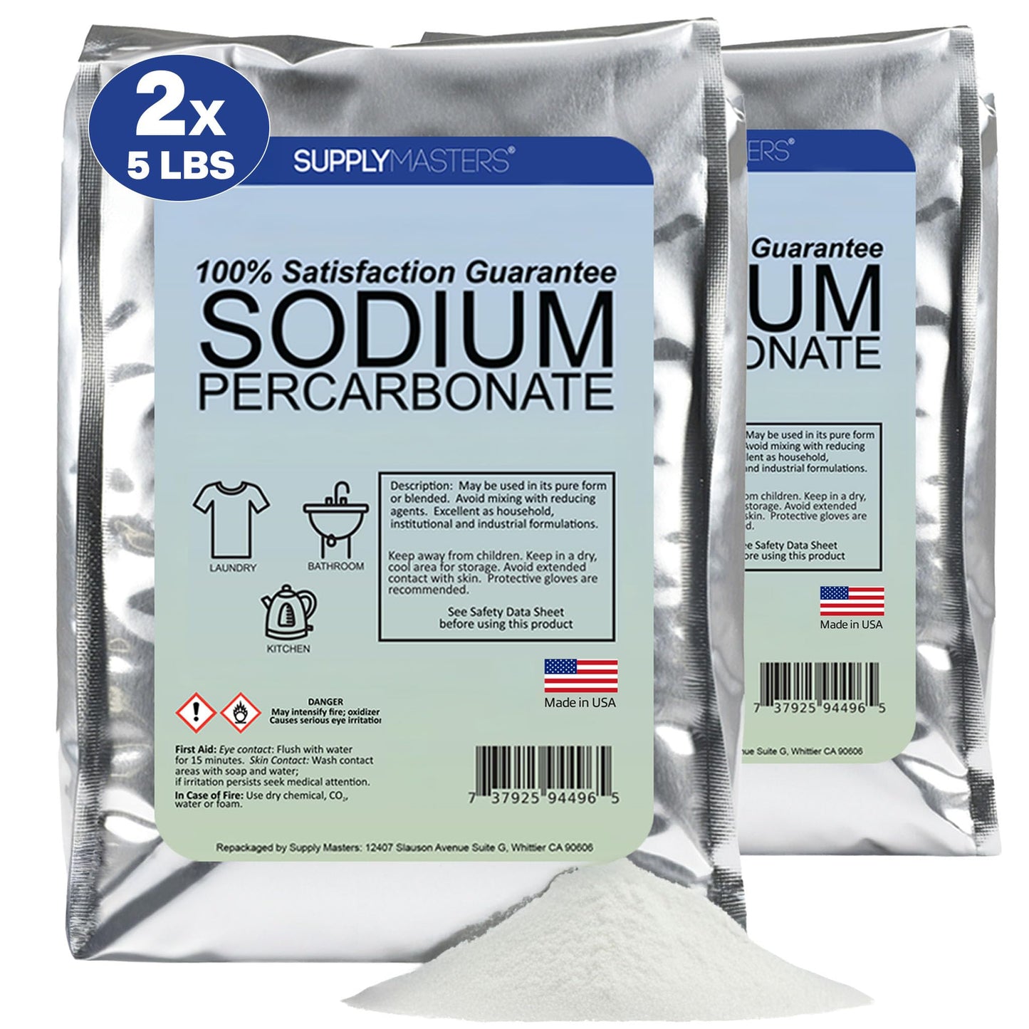 Supply Masters Sodium Percarbonate Powder 2 Pack (10 lbs Total) - Oxygen Bleach Alternative & Stain Remover - Multi-Purpose Cleaner for Laundry