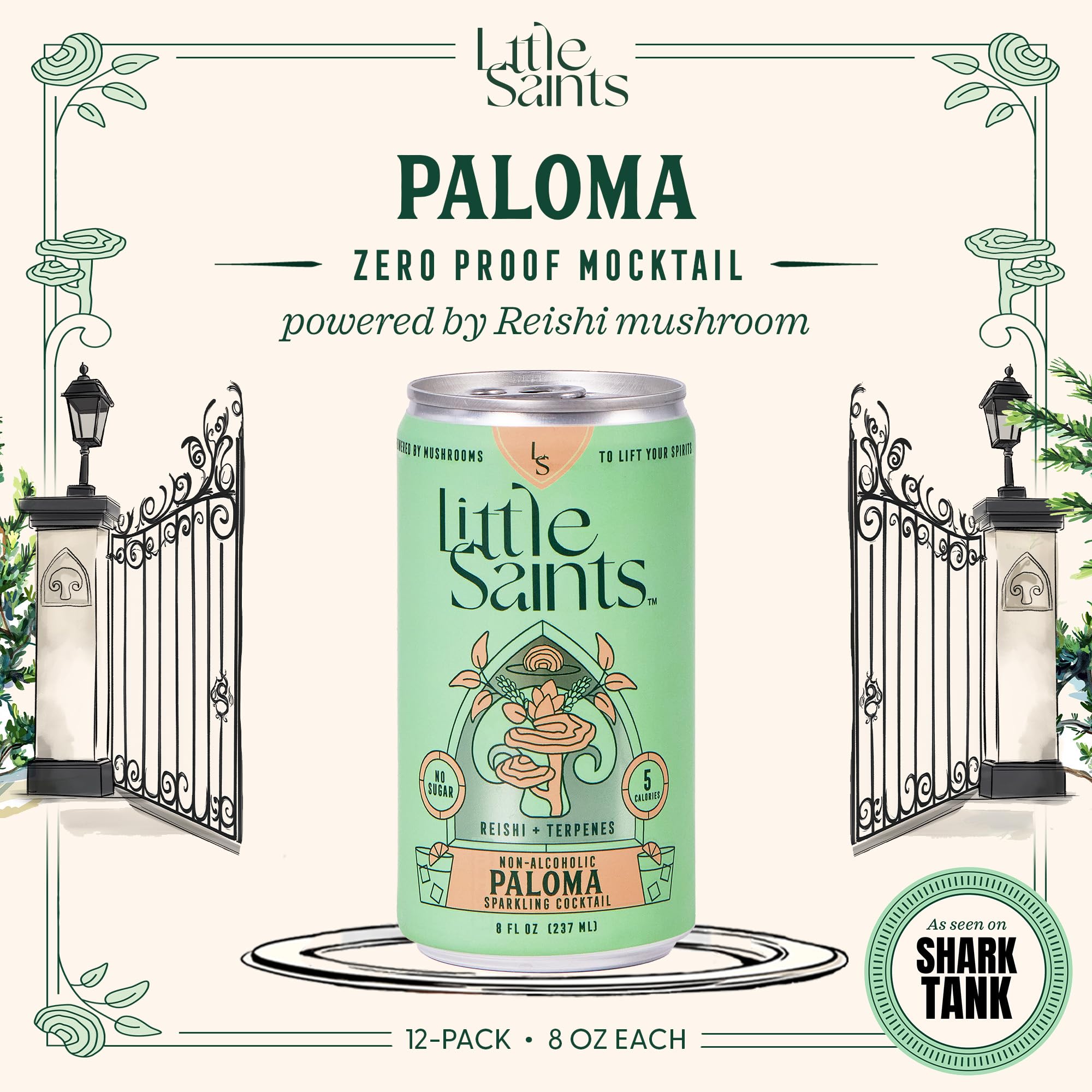Little Saints Non-Alcoholic Paloma Mocktail | Bright, Sparkling & Citrus Forward | Crafted with Reishi Mushroom & Adaptogens for Calm & Ease | 5
