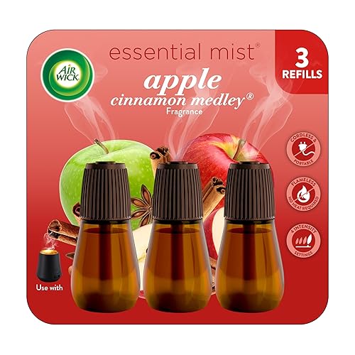 Air Wick Essential Mist Refill, 3 ct, Apple Cinnamon Medley, Essential Oils Diffuser, Air Freshener, Fall scent, Fall decor