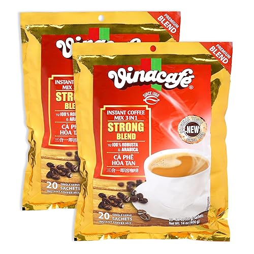 Vinacafe 40 cts 3 in 1 Vietnamese Instant Coffee Gold Red Strong Rich Blend, 40 Sachets (2 Bags of 20 Sachets)