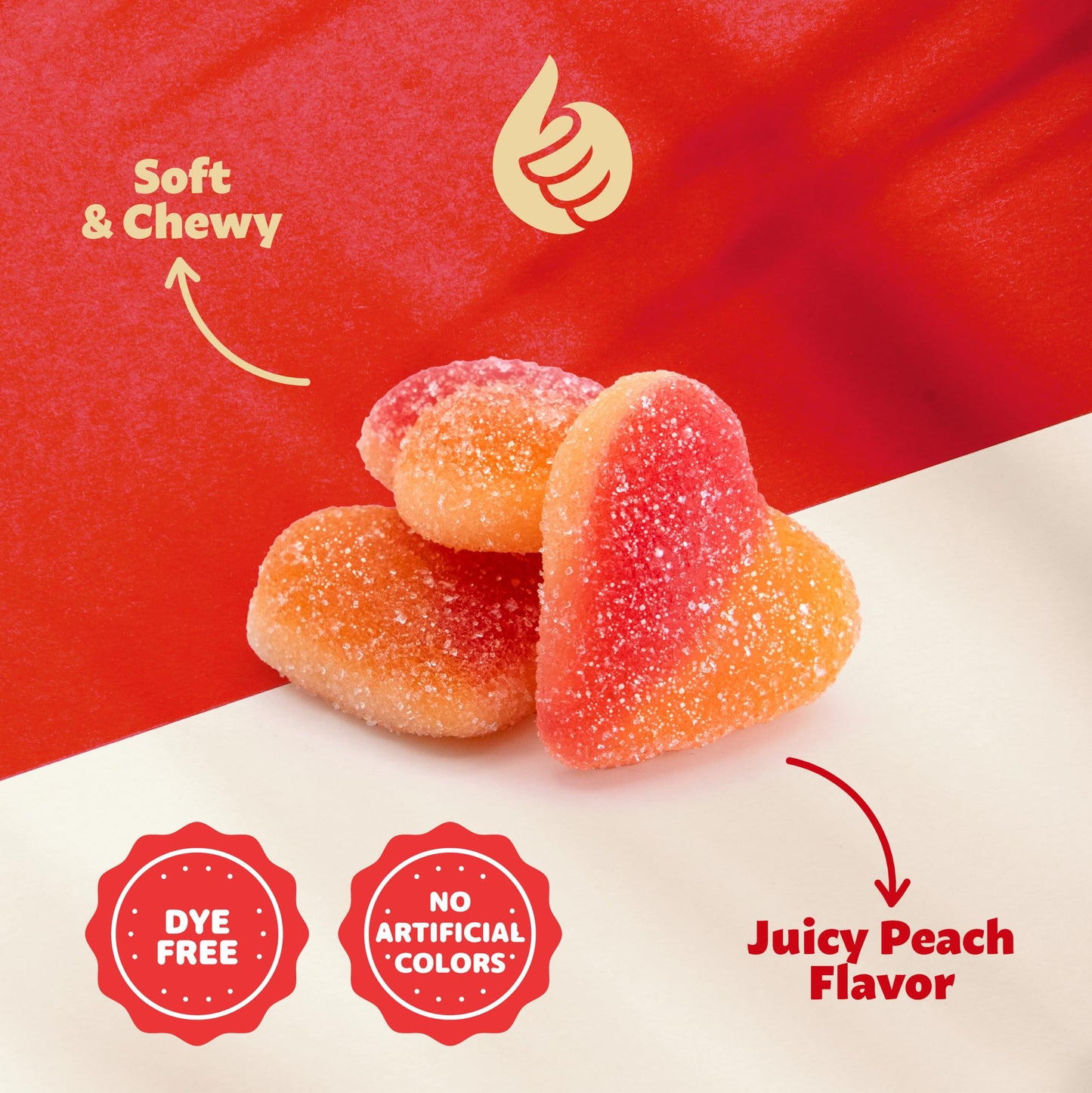 Peach Hearts Gummy Candy | 1-Pound Bag | Sweet and Sour Dye Free Candy Hearts | Soft Peach Gummies for Gifting, Buffets, Party Favors and Dessert