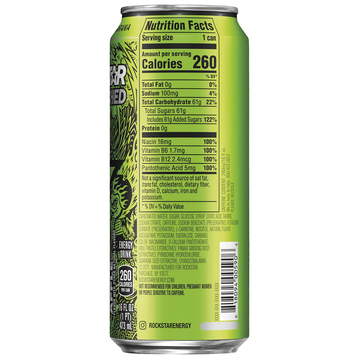 Rockstar Energy Drink, Hardcore Apple, 16 Fl Oz Can
