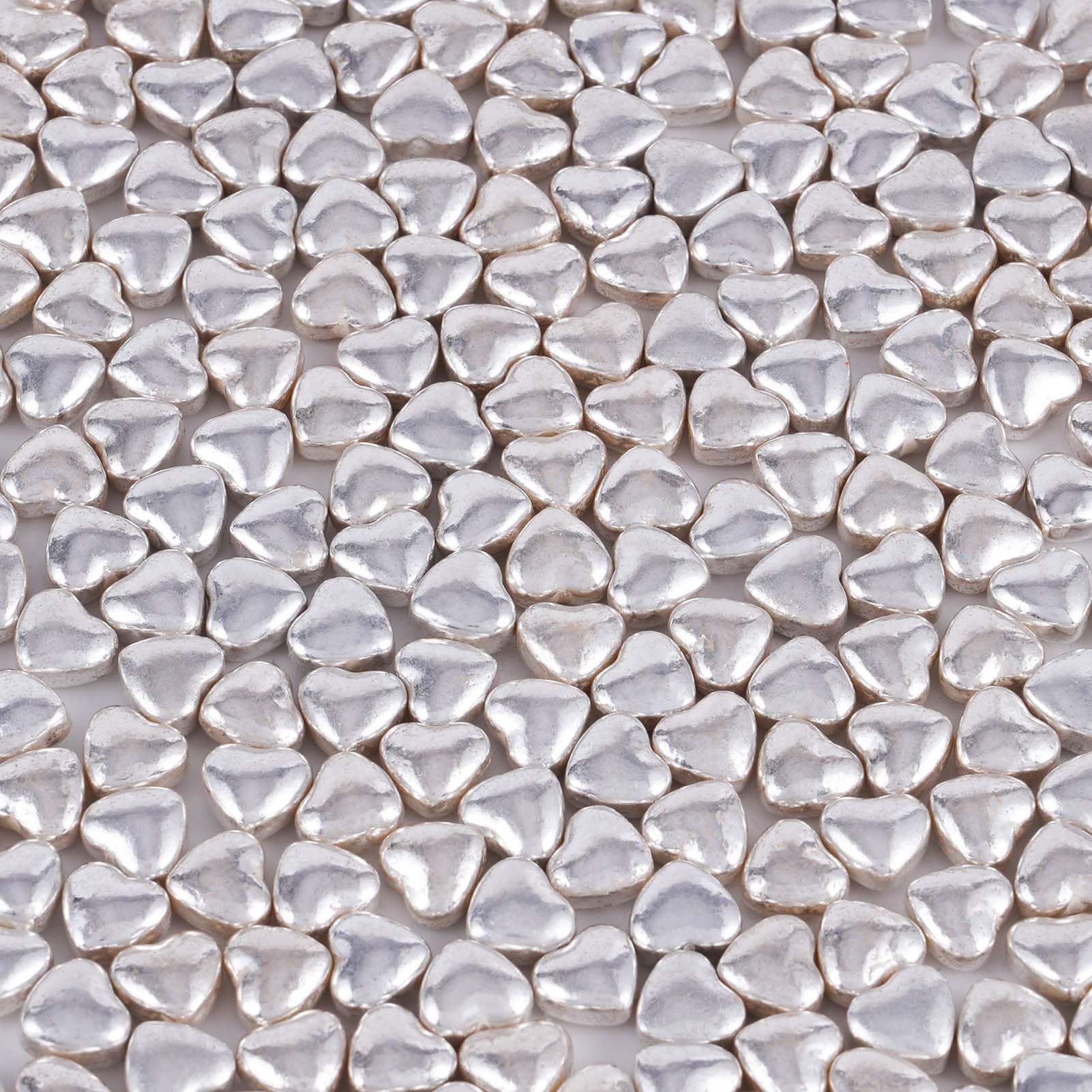 Kasvan Silver Heart Shapes Sprinkles - Edible Candy Pearls 100g/3.58 Oz, Mix Size, Baking Cake Decorations, Ice Cream Toppings and Cookie Decorating