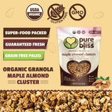 Pure Bliss Organic Grain Free Granola (Maple Almond Cluster) Paleo Friendly, Gluten Free, Vegan, Best-Tasting, Non-GMO, Low Carb Snack, All Real Super