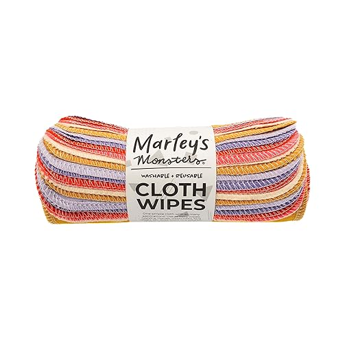 Marley's Monsters Reusable Cloth Wipes - 24 Count Pack - Washable, Cotton, Paperless Wipes (Sunrise Mix)