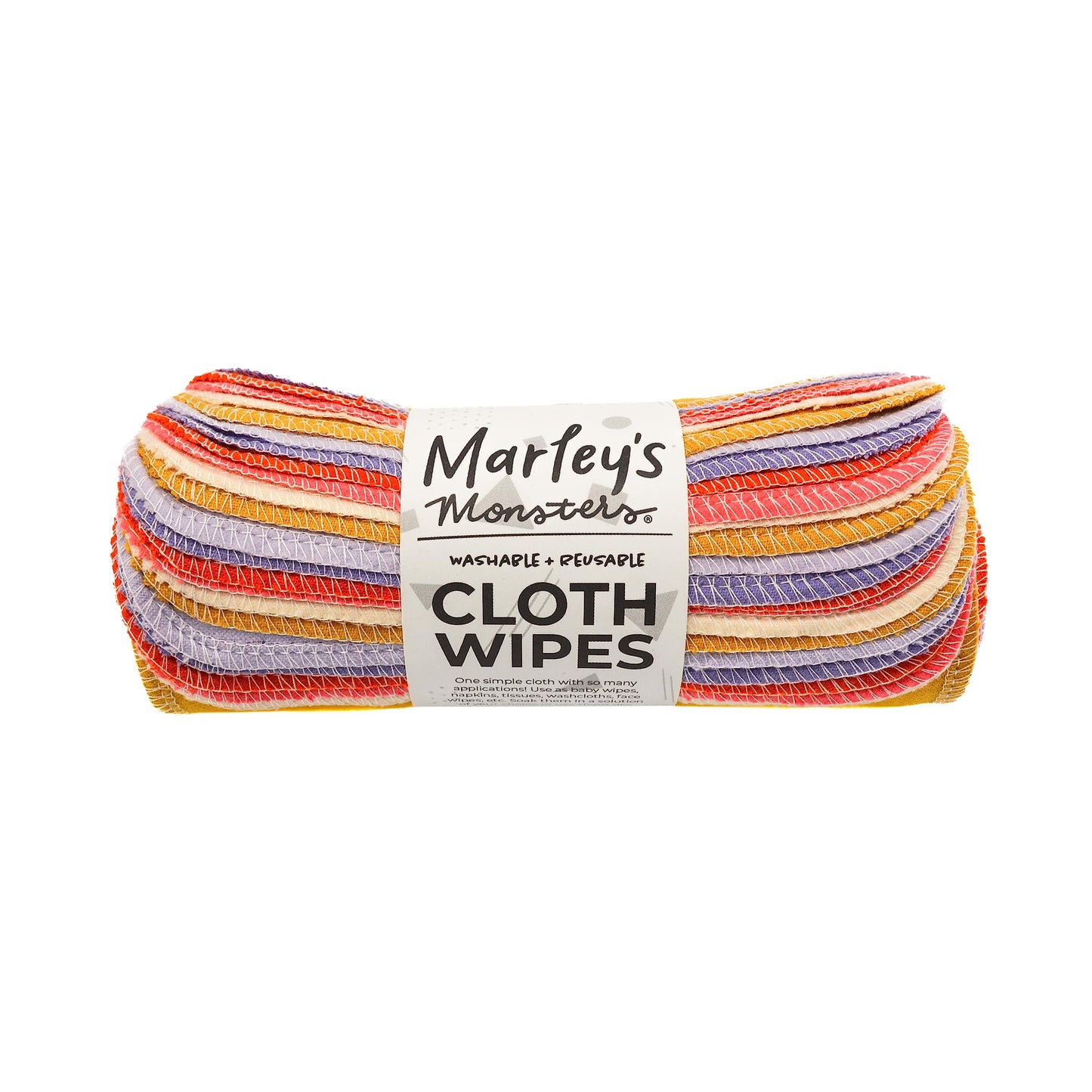 Marley's Monsters Reusable Cloth Wipes - 24 Count Pack - Washable, Cotton, Paperless Wipes (Sunrise Mix)