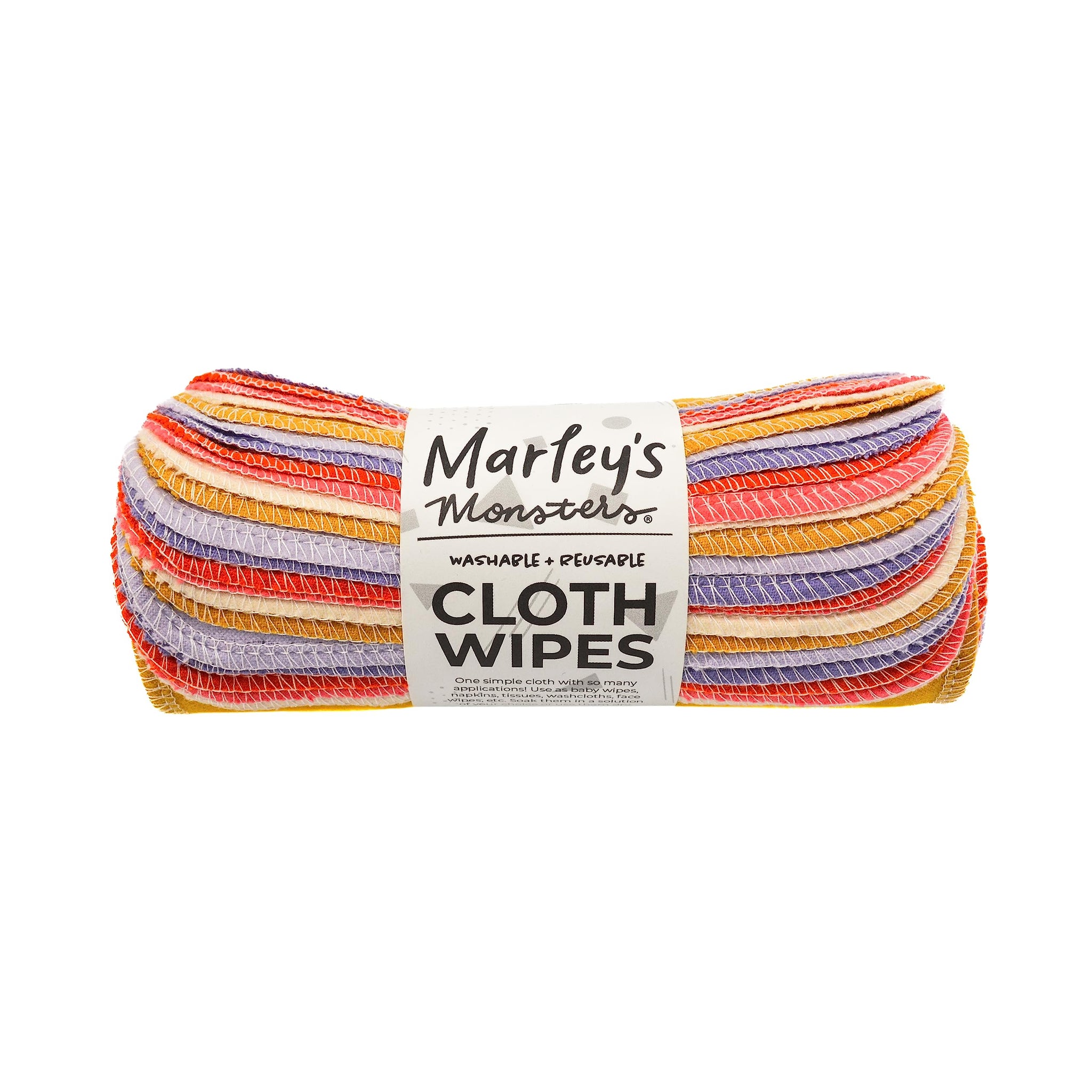 Marley's Monsters Reusable Cloth Wipes - 24 Count Pack - Washable, Cotton, Paperless Wipes (Sunrise Mix)