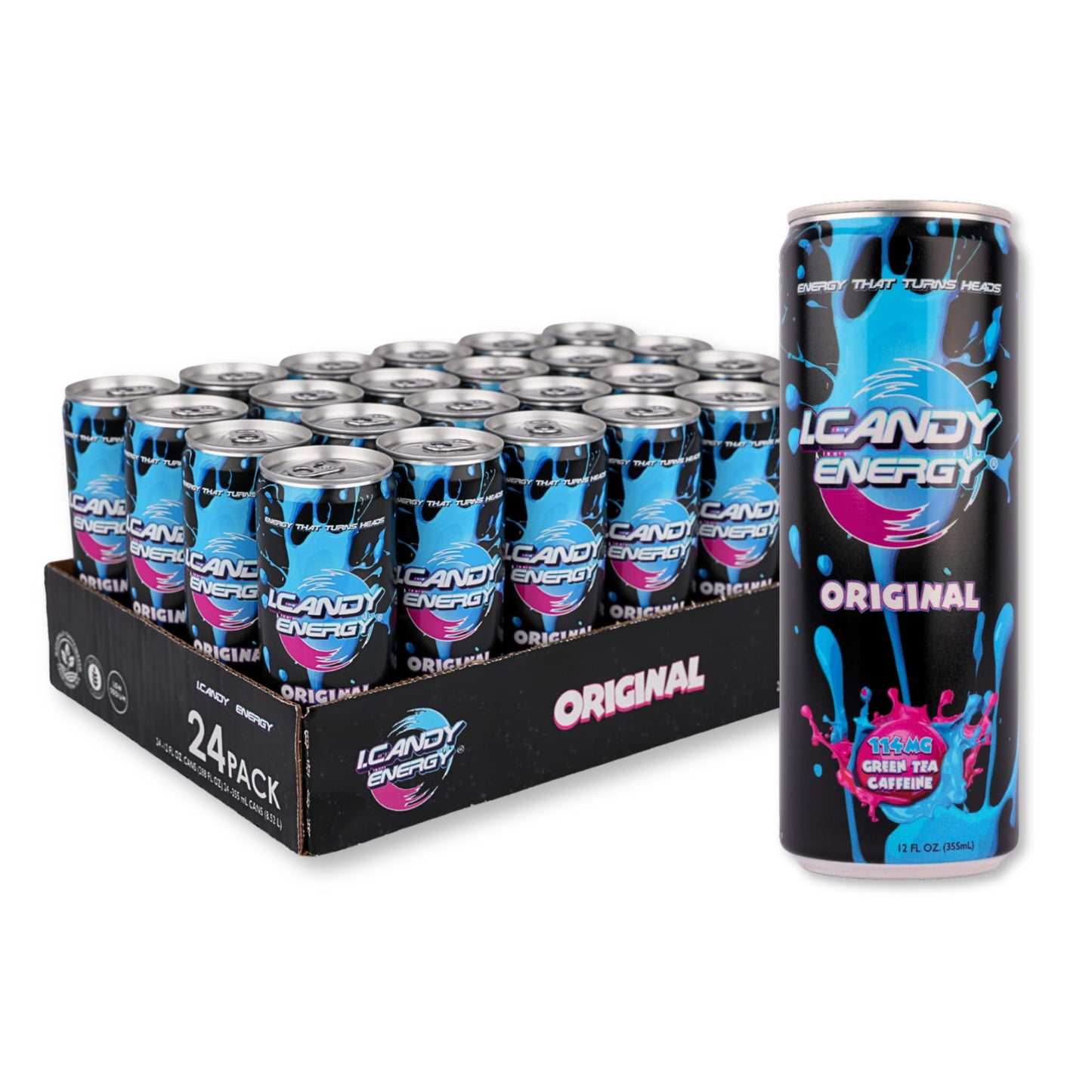 I.CANDY Energy Drink Original 24 Pack 12 oz Cans, Bulk Energy Drinks Case, Classic Flavor, 114mg Caffeine, Smooth Clean Energy No Crash