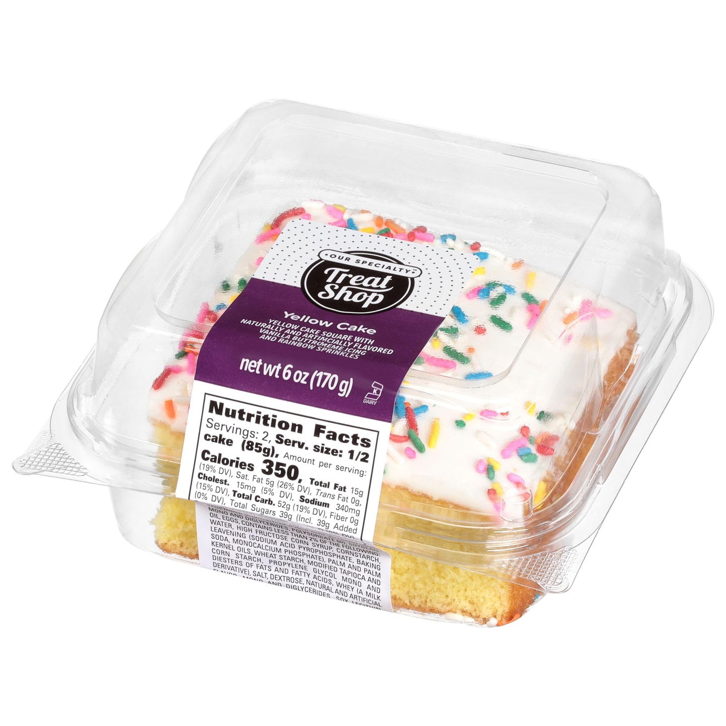 Our Specialty Yellow Cake Slice Square with Vanilla Icing, Frozen Birthday Cake with Sprinkles, 6 oz