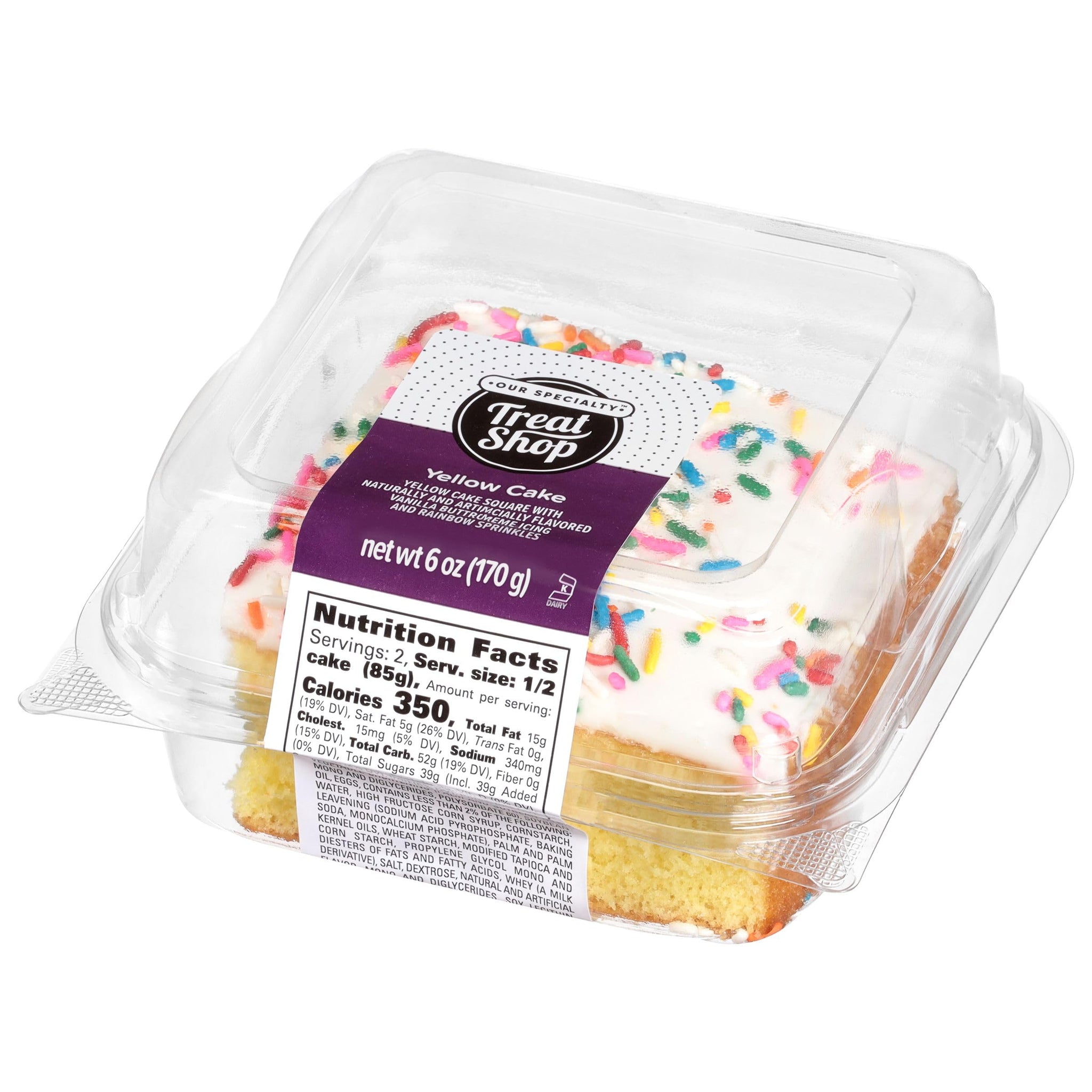 Our Specialty Yellow Cake Slice Square with Vanilla Icing, Frozen Birthday Cake with Sprinkles, 6 oz