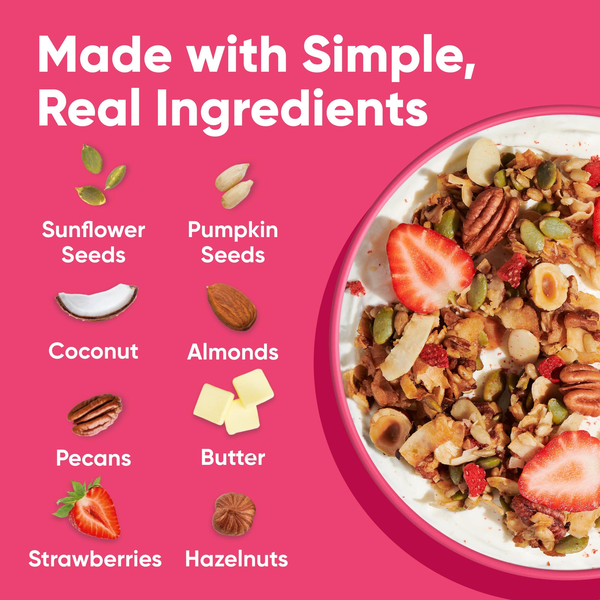 NuTrail Nut Granola Cereal, Vanilla Strawberry, No Sugar Added, Keto, Low Carb, Gluten Free, Grain Free, Healthy Breakfast 8 oz. 1 Count