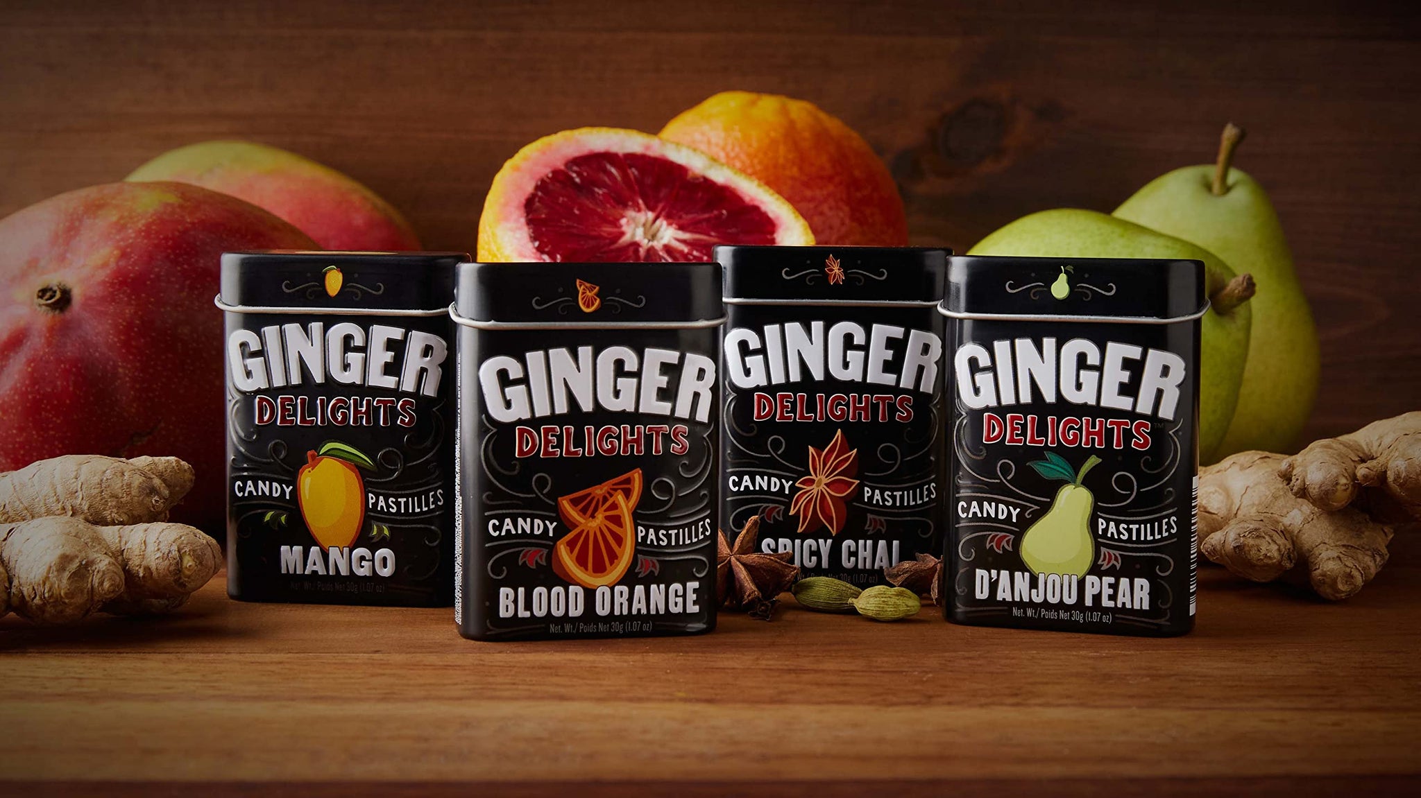 Ginger Delights Four Flavor Variety Pack | Genuine Ground Ginger Root, Natural Flavors | Kosher Certified, Vegan, Gluten Free | Aspartame & Xylitol