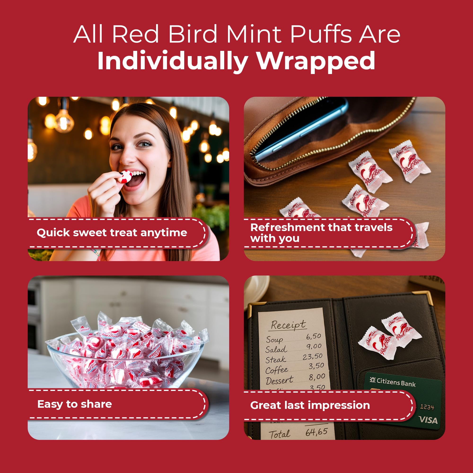 Red Bird Soft Peppermint Candy, Soft Mints Individually Wrapped, 18 oz Tub