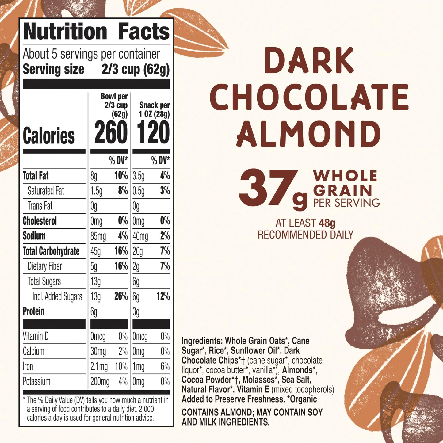 Cascadian Farm Organic Granola, Dark Chocolate Almond Cereal, Resealable Pouch, 11 oz
